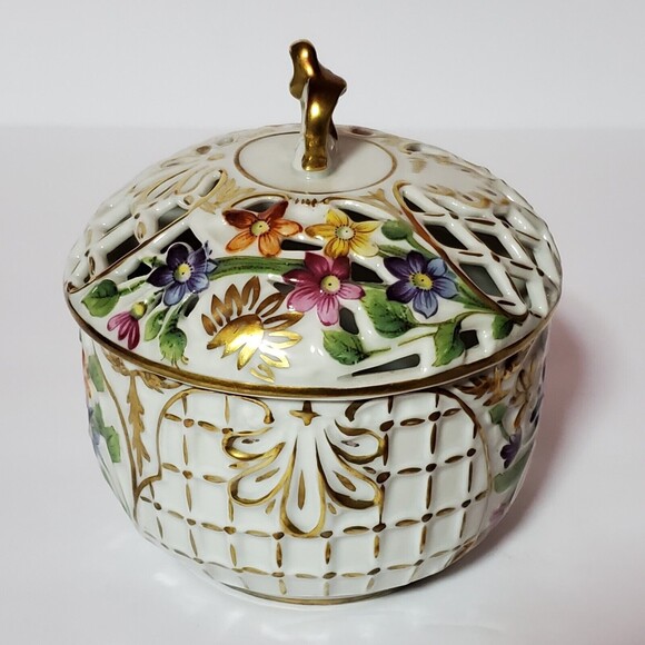 Schumann Lidded Bowl Dresden Flowers Trinket Box Vintage - Picture 5 of 10